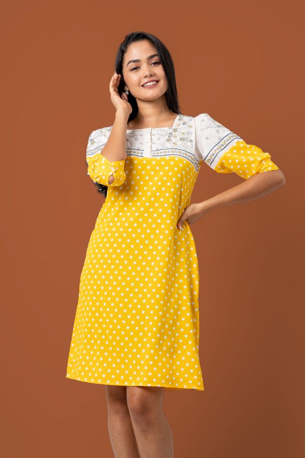 Polka Dot Embroidered Colourblock Short Dress - Image 2