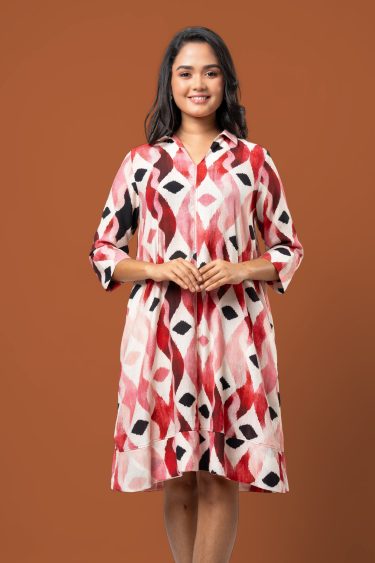 Abstract Patterned Short Shirt Dress