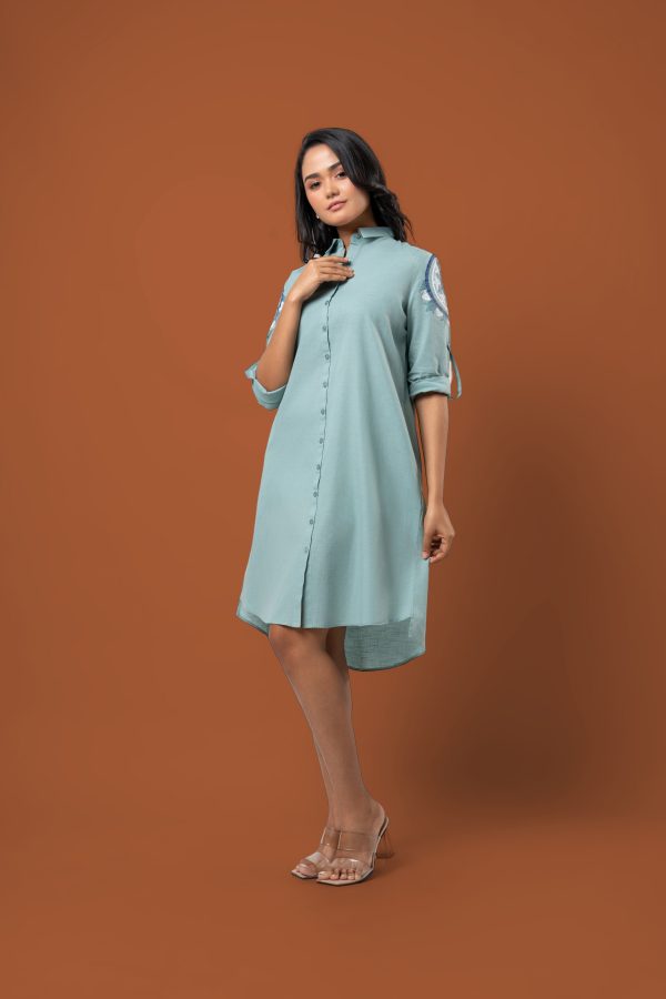 Loose Fitted Print Detail Short Shirt Dress - Image 4