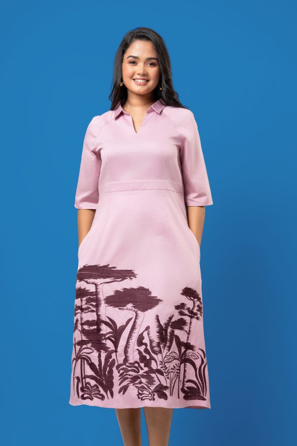 Embroidery Detail Collared Midi Dress - Image 4