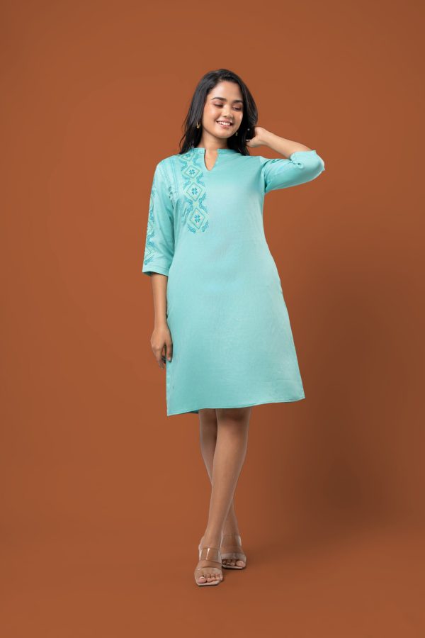 Embroidery Detail Chinese Collared Short Dress - Image 5