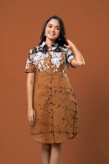 Splatter Patterned Batik Short Shirt Dress