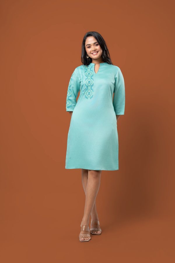 Embroidery Detail Chinese Collared Short Dress - Image 4
