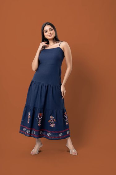 Embroidered Spaghetti Strap Maxi Dress