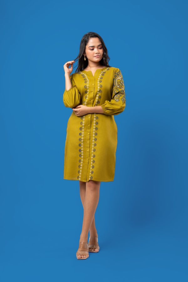 Embroidered Puff Sleeve Button-Down Short Dress - Image 5