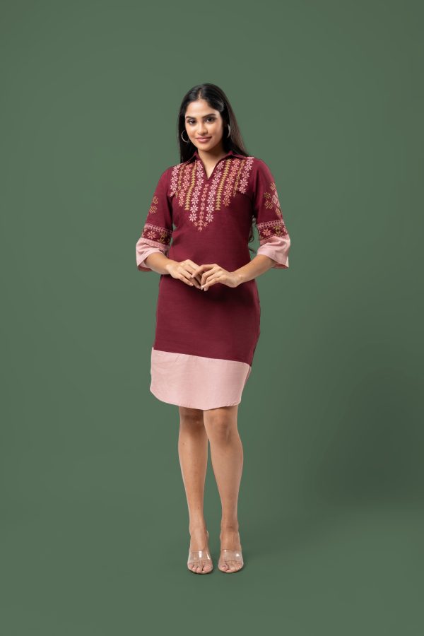 Two Tone Embroidered Short Dress - Image 2