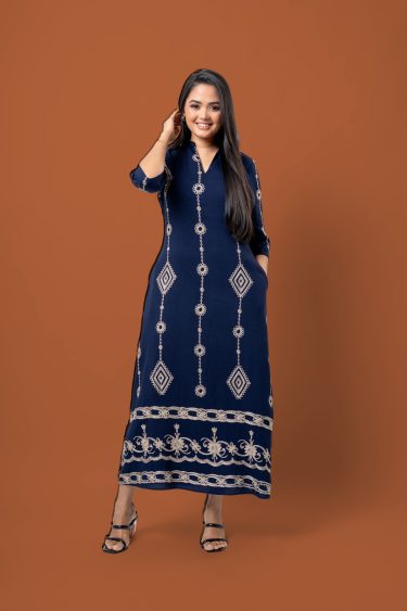 Metallic Embroidered Maxi Evening Wear Dress