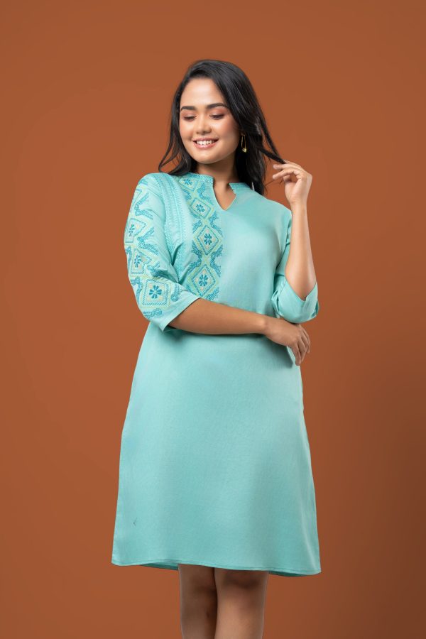 Embroidery Detail Chinese Collared Short Dress - Image 2
