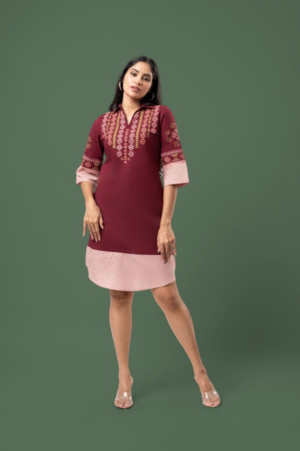 Two Tone Embroidered Short Dress - Image 3