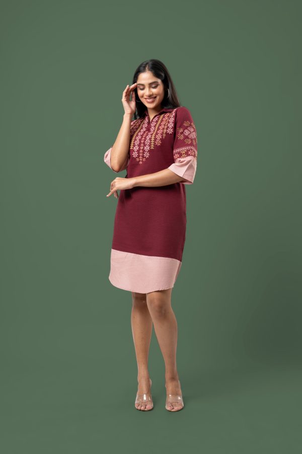 Two Tone Embroidered Short Dress - Image 4