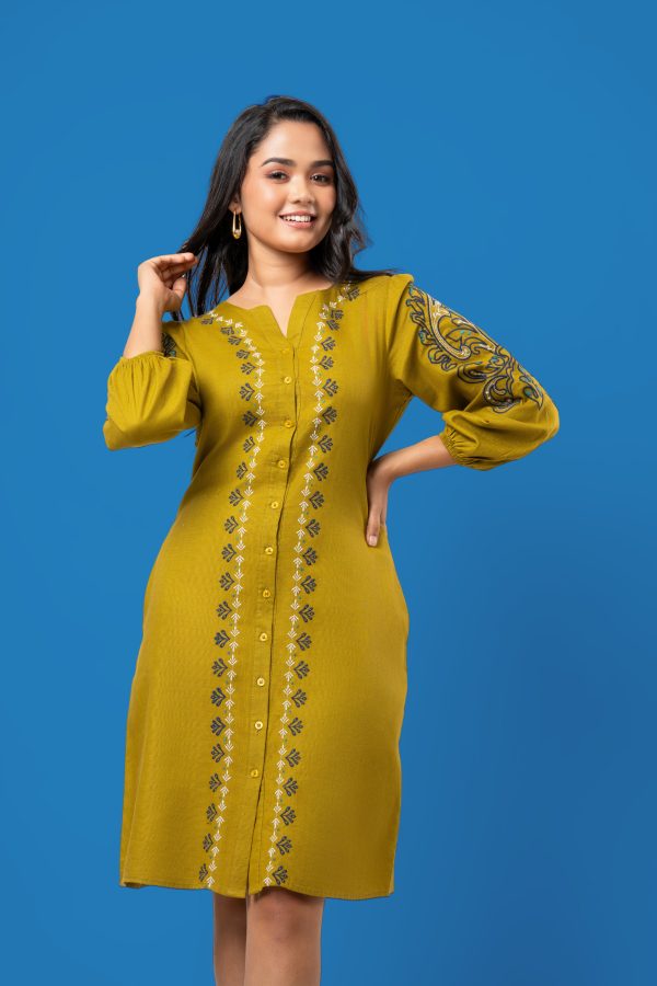 Embroidered Puff Sleeve Button-Down Short Dress - Image 2