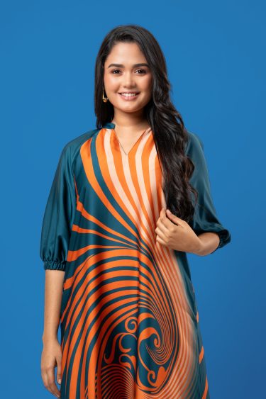 Chinese Collar Puff Sleeved Midi Dress