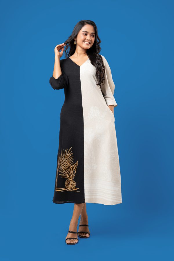 Print Detail Colourblock Midi Dress - Image 2
