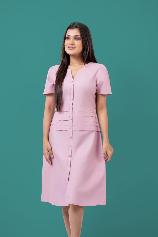 Waist Pleat Detail Button-Down Short Dress