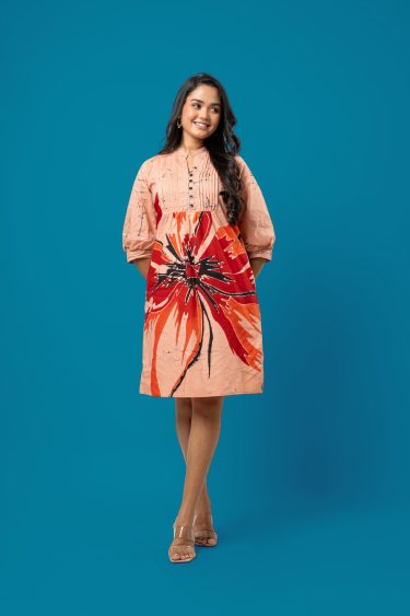 Pintuck detail Floral Batik Short dress