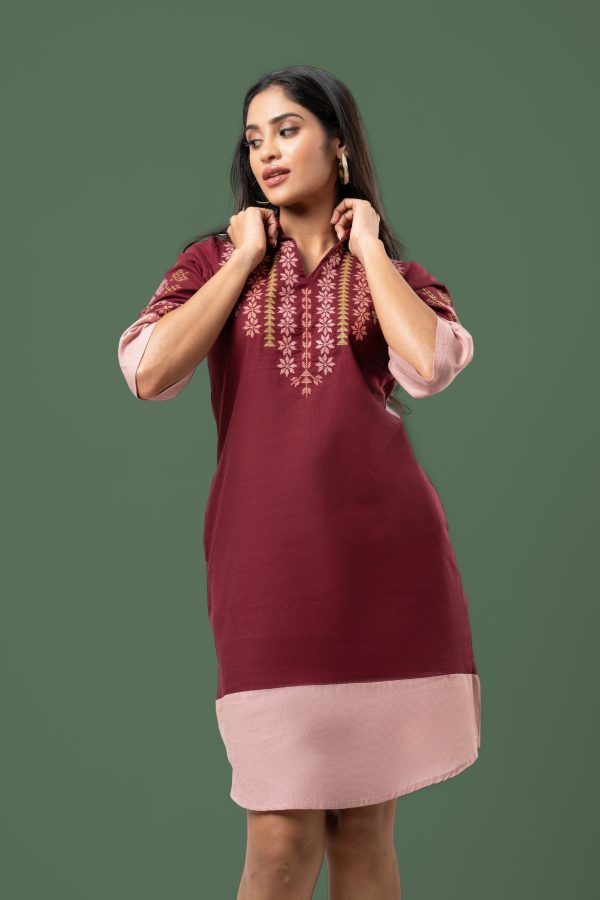 Two Tone Embroidered Short Dress - Image 5