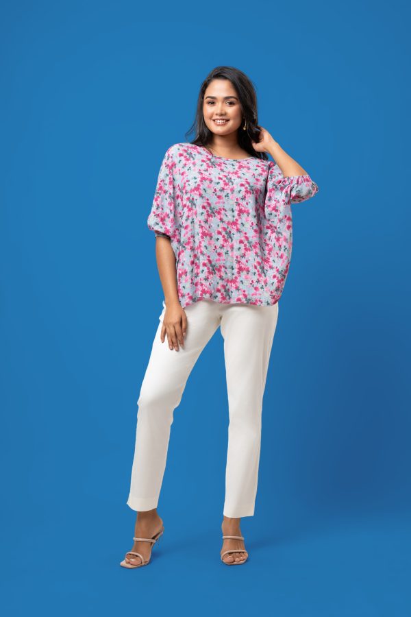 Floral Patterned Baggy Sleeve Top - Image 3