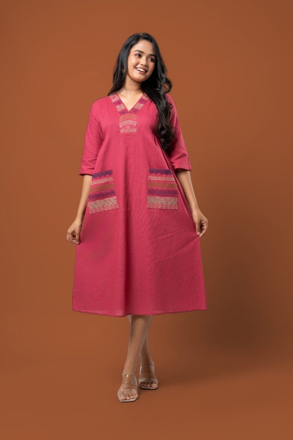 Patch Pocket Detail Embroidered Midi Dress - Image 3