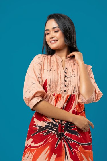 Pintuck detail Floral Batik Short dress