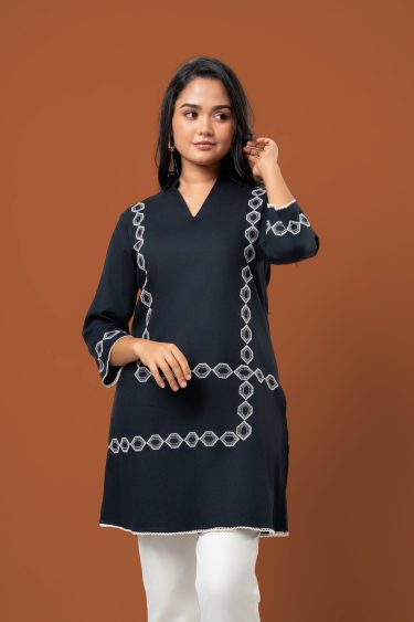 Sleeve Lace Detail Embroidered Kurta Top