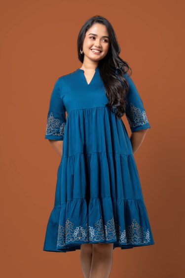 Embroidery Detail Tiered Short Dress