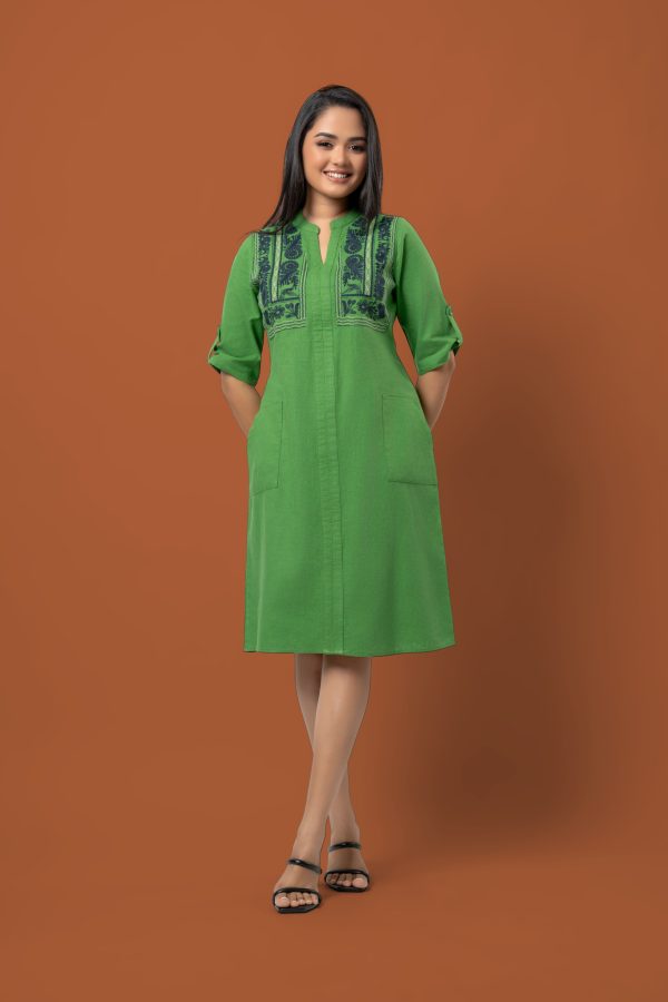 Patch Pocket Detail Embroidered Short Dress - Image 5