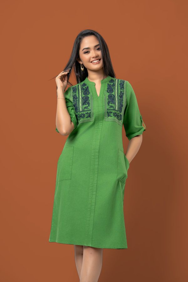 Patch Pocket Detail Embroidered Short Dress - Image 2