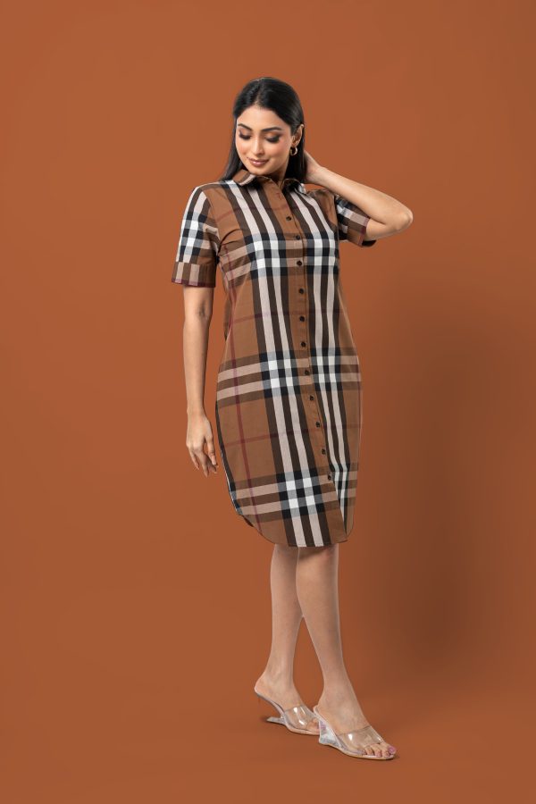 Curve Hem Plaid Patterned Short Shirt Dress - Image 4