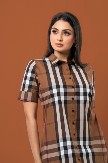 Curve Hem Plaid Patterned Short Shirt Dress