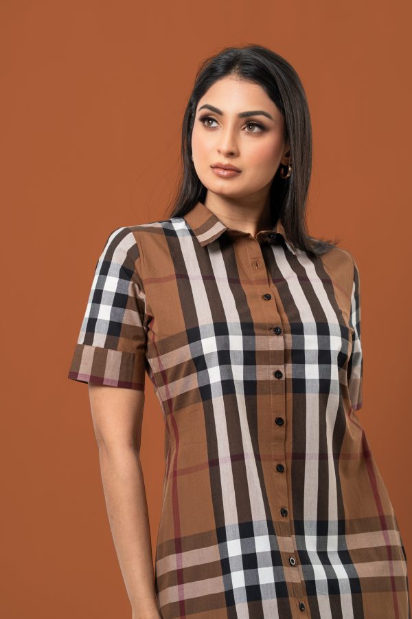 Curve Hem Plaid Patterned Short Shirt Dress