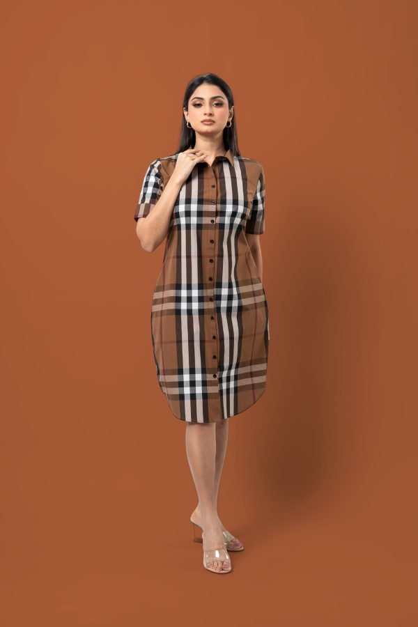 Curve Hem Plaid Patterned Short Shirt Dress - Image 3
