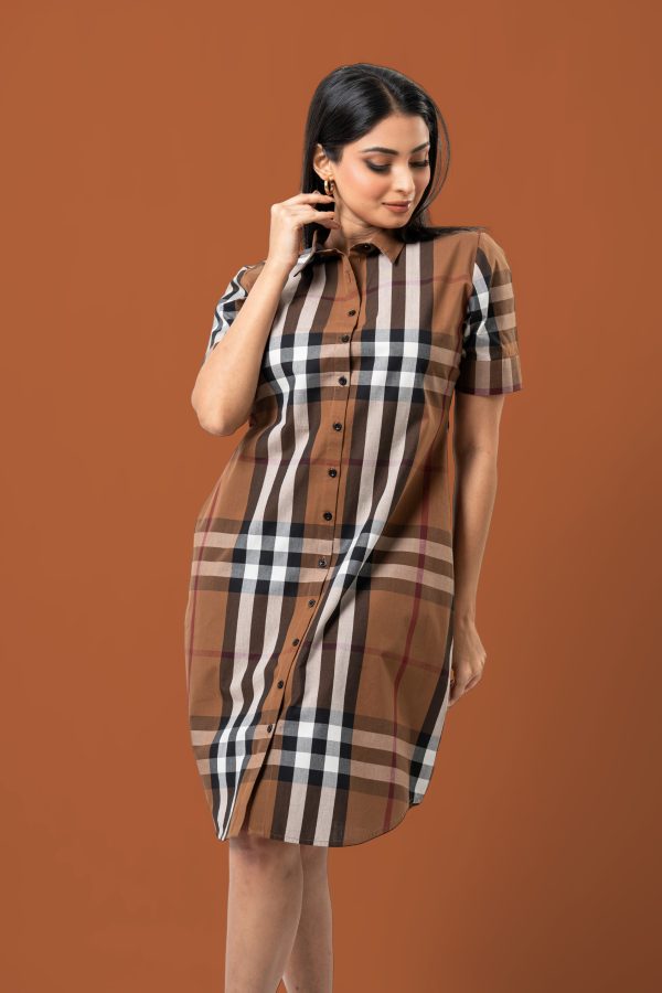 Curve Hem Plaid Patterned Short Shirt Dress - Image 5