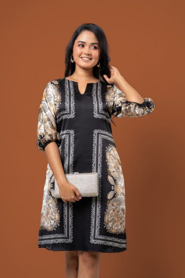 Floral Motif Patterned Short Dress