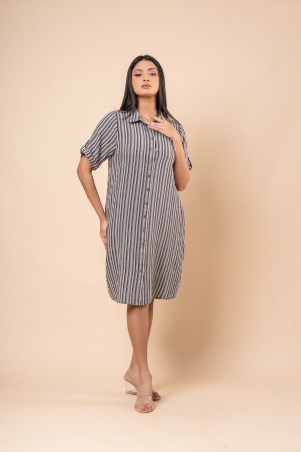 Stripe Patterned Short Shirt Dress - Image 4