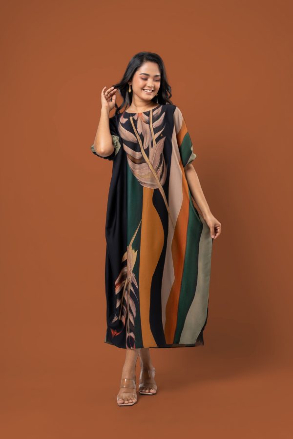 Colourblock Patterned Baggy Sleeve Maxi Dress - Image 3