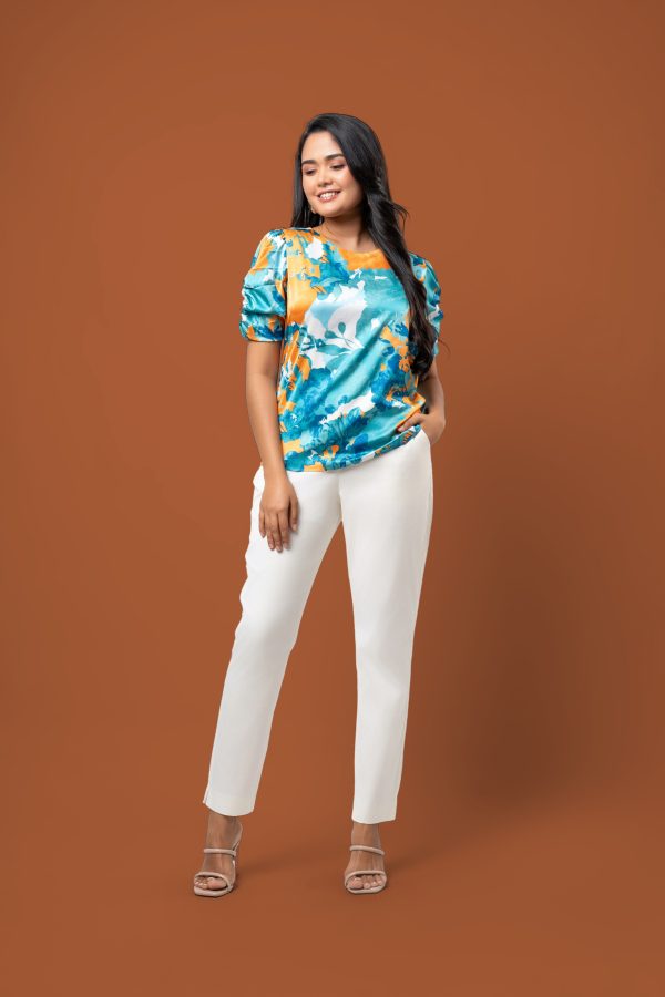 Abstract Floral Printed Puff Sleeve Blouse - Image 5