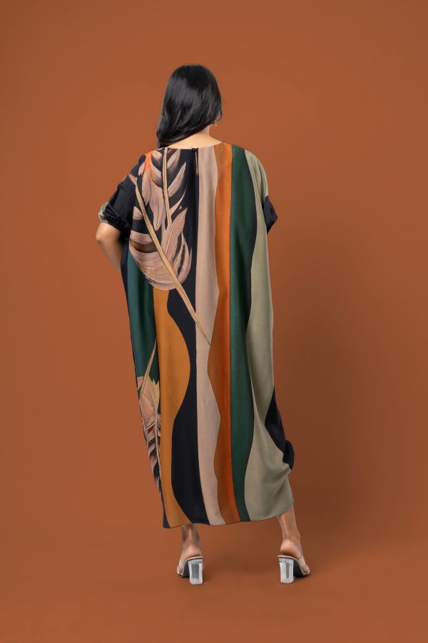 Colourblock Patterned Baggy Sleeve Maxi Dress - Image 6
