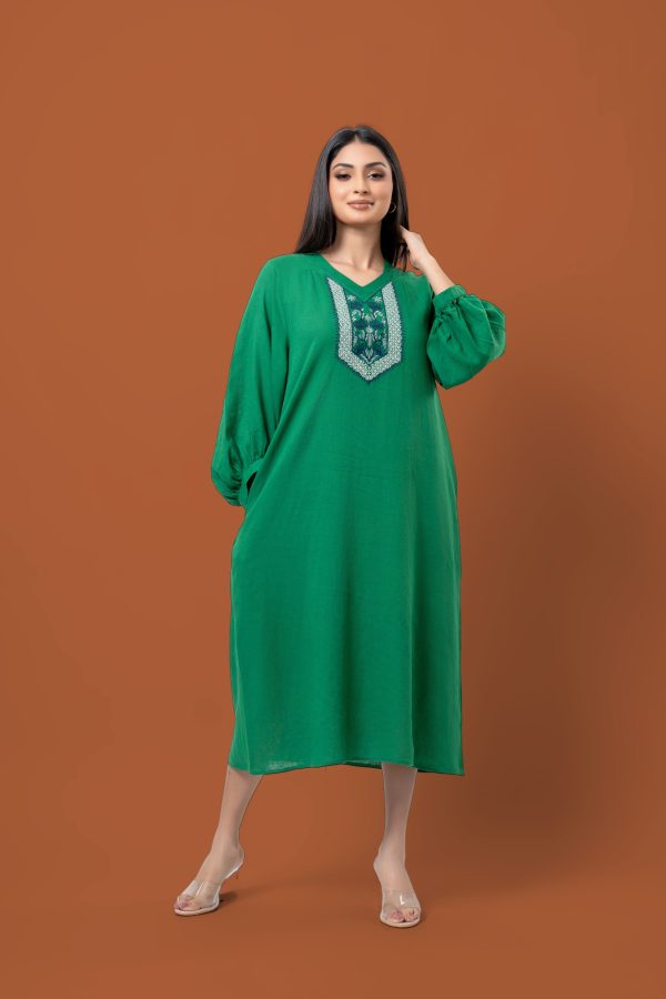 Emboridery Detailed Puff Sleeve Midi Dress - Image 4