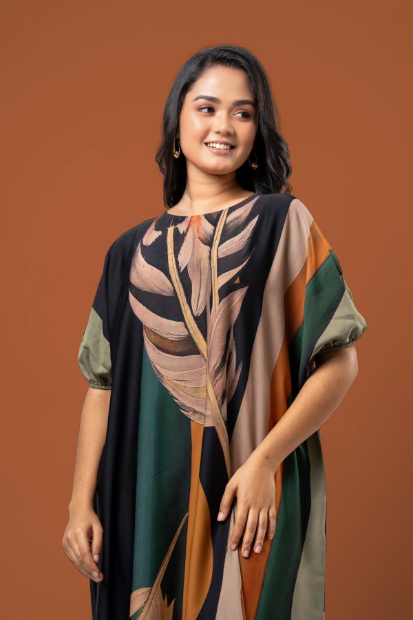 Colourblock Patterned Baggy Sleeve Maxi Dress - Image 2