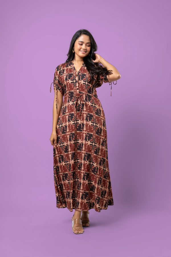 Front and Sleeves Tie-Up Detail Maxi Dress - Image 4