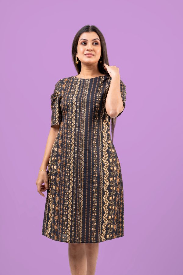 Floral Patterned Puff Sleeve Short Dress - Image 2