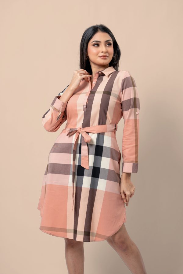 Plaid Patterned Tie-Up Detail Short Shirt Dress - Image 2