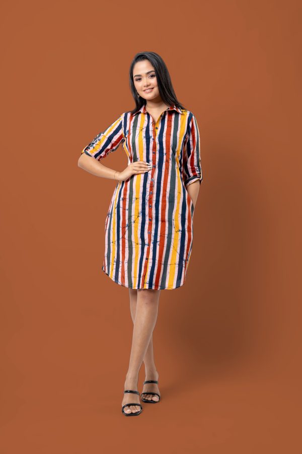 Stripe Patterned Batik Short Shirt Dress - Image 5