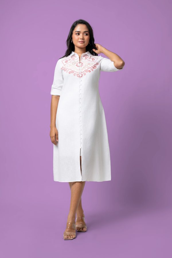 Paisley Pattern Embroidered Button-Down Midi Dress - Image 4