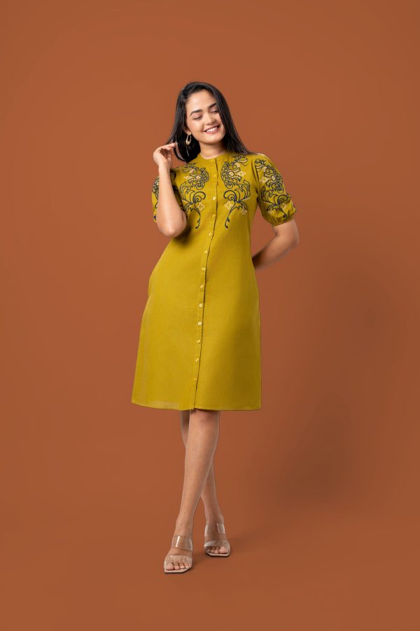 Embroidered Puff Sleeve Short Dress - Image 5