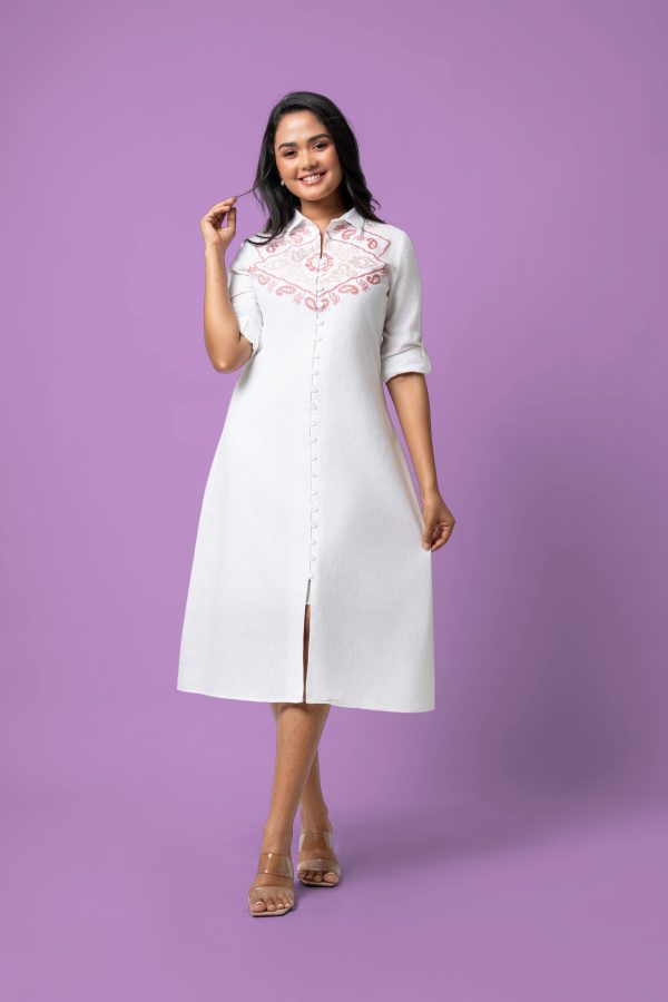 Paisley Pattern Embroidered Button-Down Midi Dress - Image 5