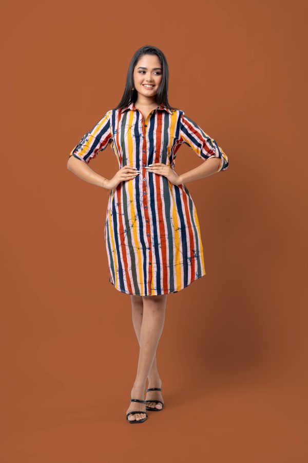 Stripe Patterned Batik Short Shirt Dress - Image 2