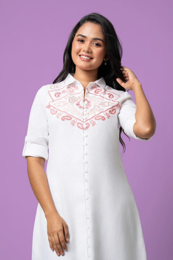 Paisley Pattern Embroidered Button-Down Midi Dress - Image 2