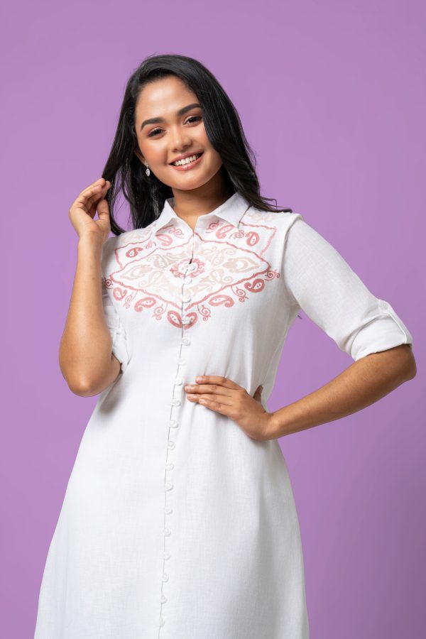 Paisley Pattern Embroidered Button-Down Midi Dress