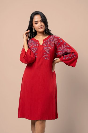 Botanical Embroidery Detail Midi Dress